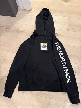 The North Face Black Crewneck Hoodie with White Sleeve Logo